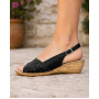 Sandale dama negre din piele naturala cu talpa tip pana si bareta reglabila S30NBOX